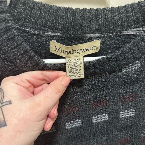 Vintage Munsingwear Men's Geometric Crewneck Sweater Gray XXL - Picture 4 of 5